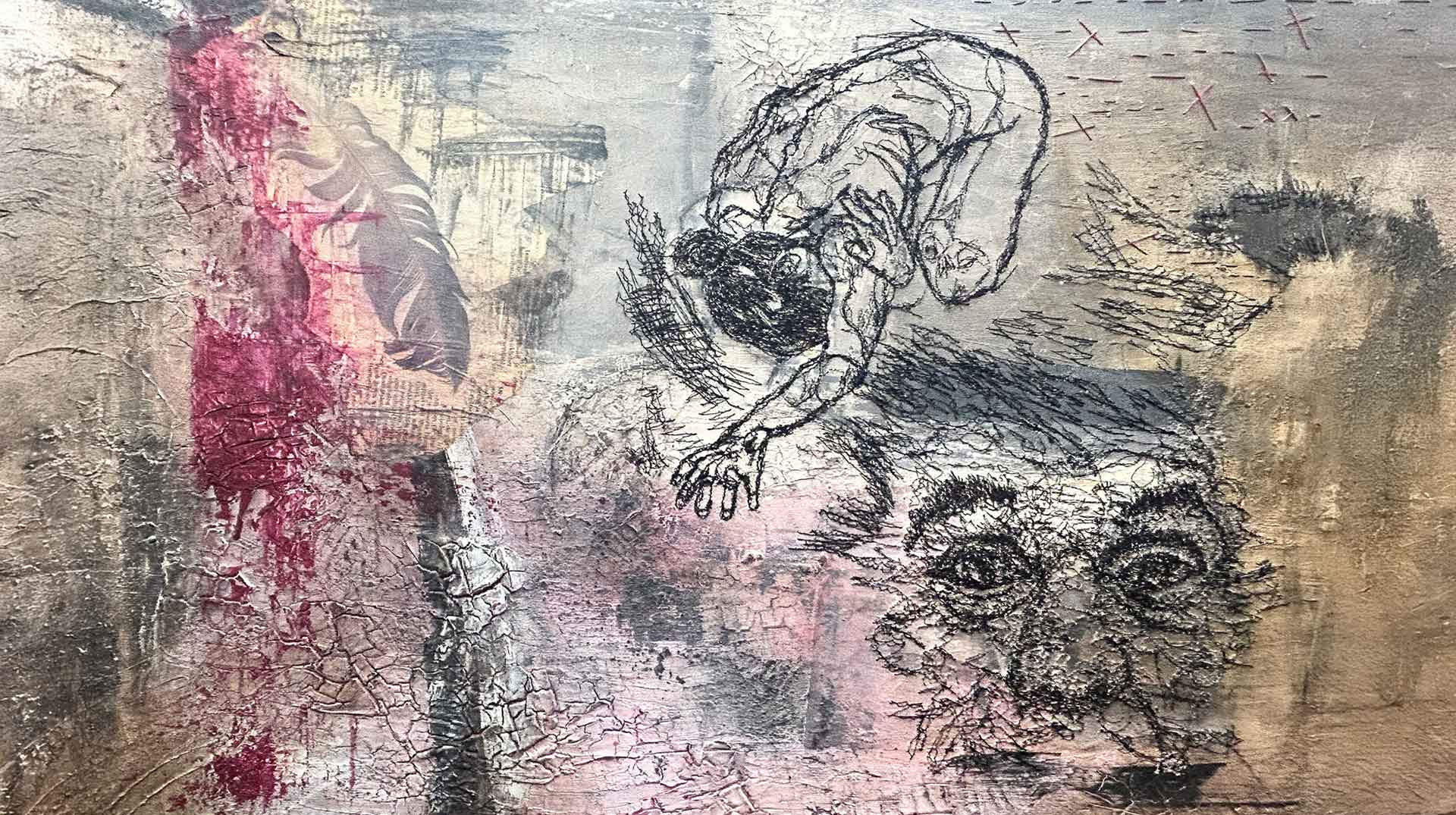 Bild Mixed Media _ Acryl und gemalt mit der Nähmaschine - von Monika Schachl Moncart