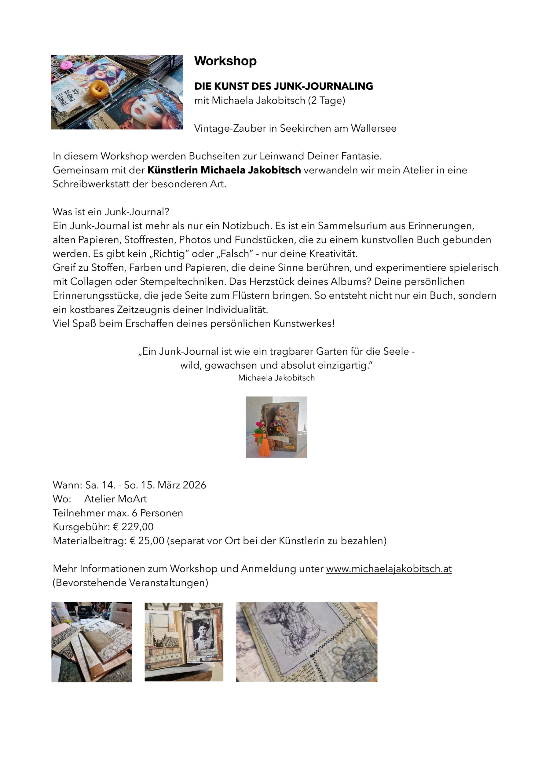 Workshop DIE KUNST DES JUNK-JOURNALING mit Michaela Jakobitsch